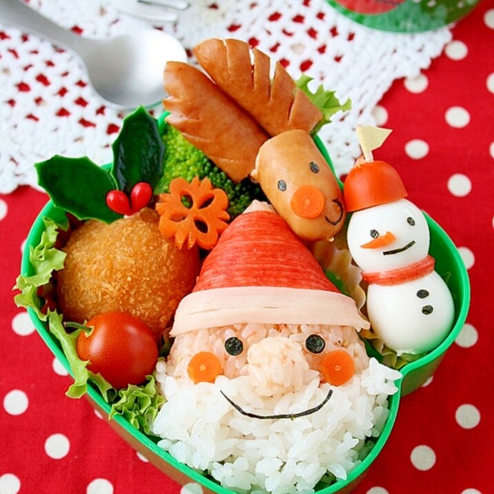 クリスマスキャラ弁！ふわふわ髭サンタおにぎり弁当